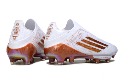 Men's Adidas F50 Lightstrike Pro Laceless FG Football Boots - White/Amber Glow/Metallic Orange