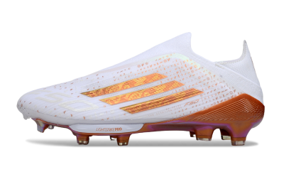 Men's Adidas F50 Lightstrike Pro Laceless FG Football Boots - White/Amber Glow/Metallic Orange