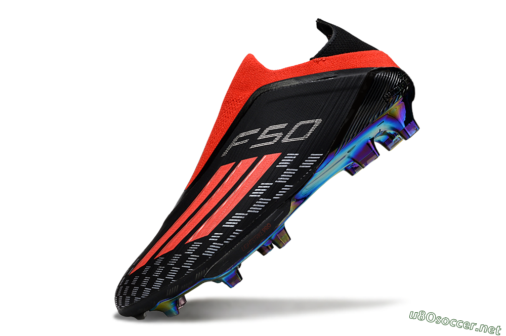 Men's Adidas F50 Lightstrike Pro Laceless FG Football Boots - Black/Fiery Red/Rainbow Hues 5