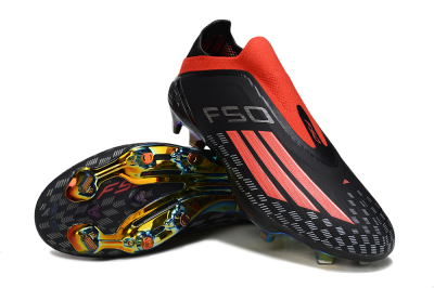 Men's Adidas F50 Lightstrike Pro Laceless FG Football Boots - Black/Fiery Red/Rainbow Hues