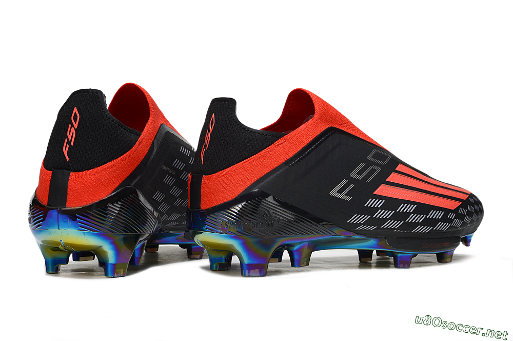 Men's Adidas F50 Lightstrike Pro Laceless FG Football Boots - Black/Fiery Red/Rainbow Hues 6