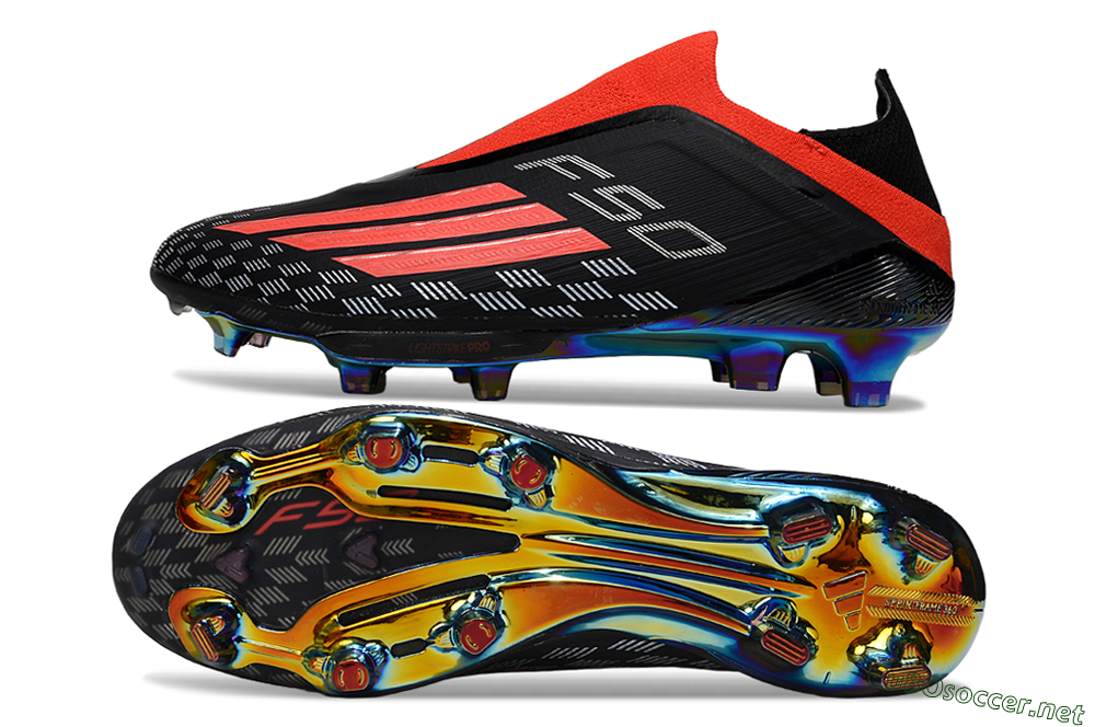 Men's Adidas F50 Lightstrike Pro Laceless FG Football Boots - Black/Fiery Red/Rainbow Hues 1
