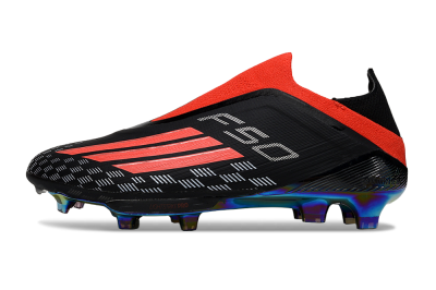 Men's Adidas F50 Lightstrike Pro Laceless FG Football Boots - Black/Fiery Red/Rainbow Hues