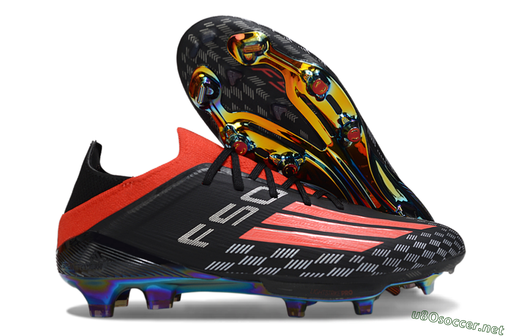 Men's Adidas F50 Lightstrike Pro FG Football Boots - Black/Fiery Red/Neon Blue 2