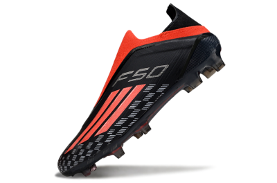 Men's Adidas F50 Pro Laceless FG Football Boots - Black/Fiery Red/Jet Black