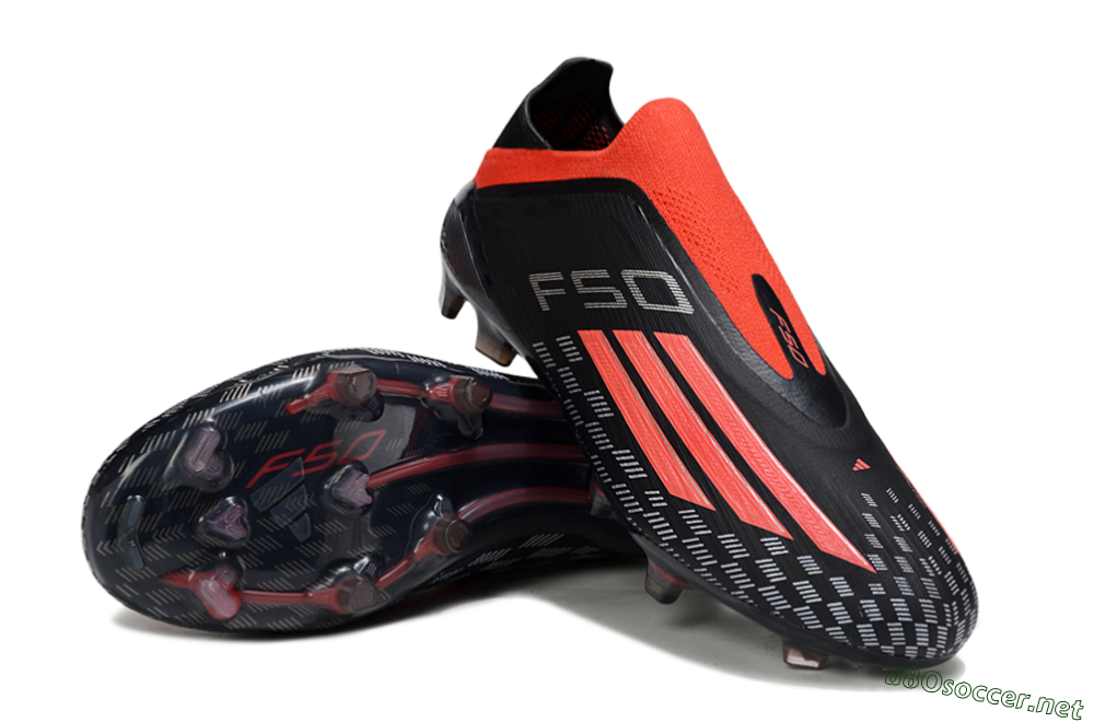 Men's Adidas F50 Pro Laceless FG Football Boots - Black/Fiery Red/Jet Black 3