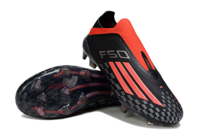 Men's Adidas F50 Pro Laceless FG Football Boots - Black/Fiery Red/Jet Black