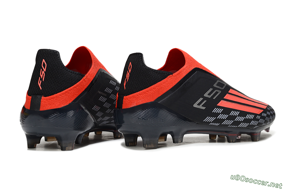 Men's Adidas F50 Pro Laceless FG Football Boots - Black/Fiery Red/Jet Black 6