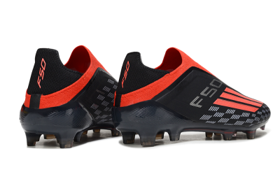 Men's Adidas F50 Pro Laceless FG Football Boots - Black/Fiery Red/Jet Black