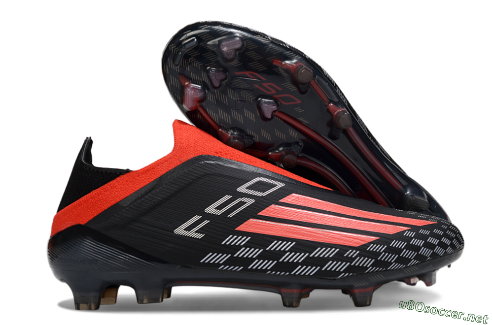 Men's Adidas F50 Pro Laceless FG Football Boots - Black/Fiery Red/Jet Black 2