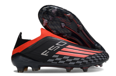 Men's Adidas F50 Pro Laceless FG Football Boots - Black/Fiery Red/Jet Black