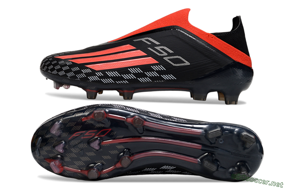 Men's Adidas F50 Pro Laceless FG Football Boots - Black/Fiery Red/Jet Black 1