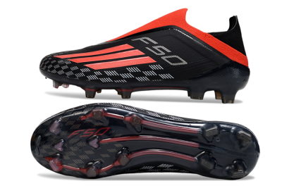Men's Adidas F50 Pro Laceless FG Football Boots - Black/Fiery Red/Jet Black