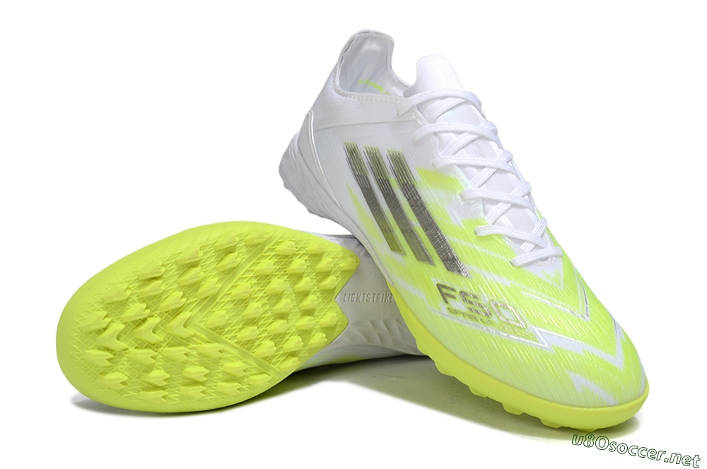Men's Adidas F50 Pro TF Football Shoes - White/Lime Burst/Neon Glow 3