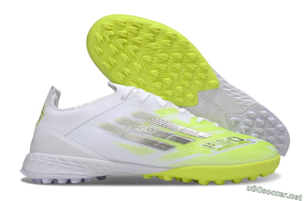 Men's Adidas F50 Pro TF Football Shoes - White/Lime Burst/Neon Glow 2
