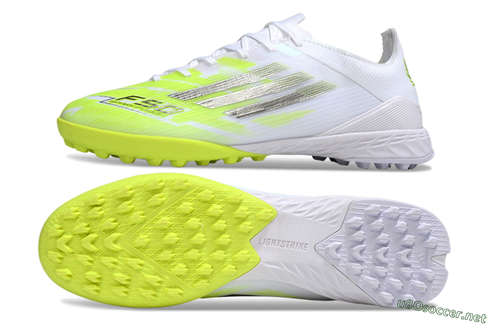Men's Adidas F50 Pro TF Football Shoes - White/Lime Burst/Neon Glow 1