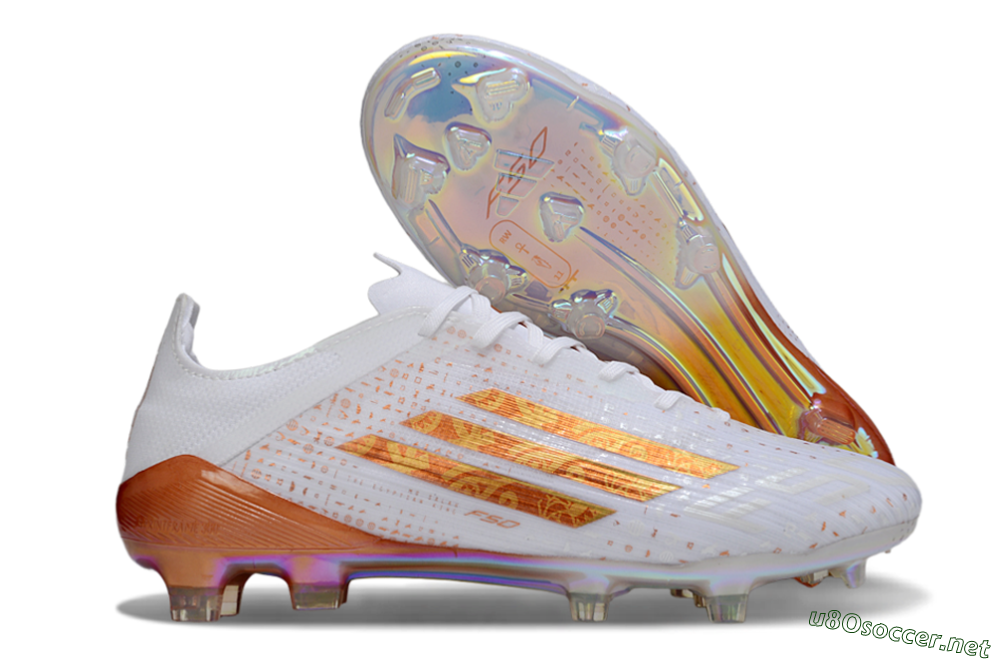 Men's Adidas F50 Pro FG Football Boots - White/Shimmering Orange/Metallic Rose 2