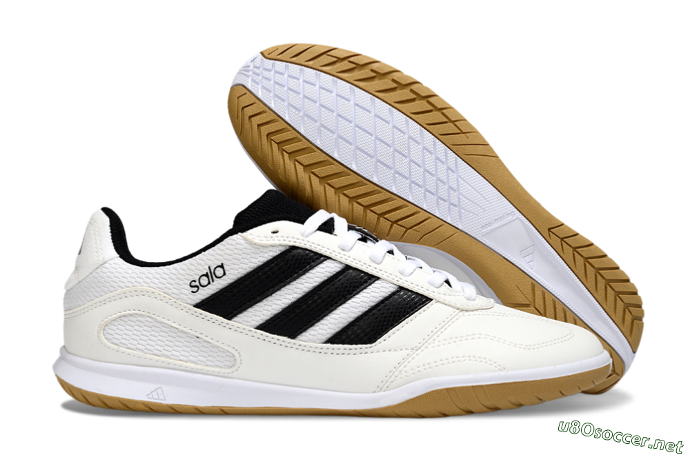 Men's Adidas Top Sala IC Football Shoes - White/Classic Black/Golden Tan 2