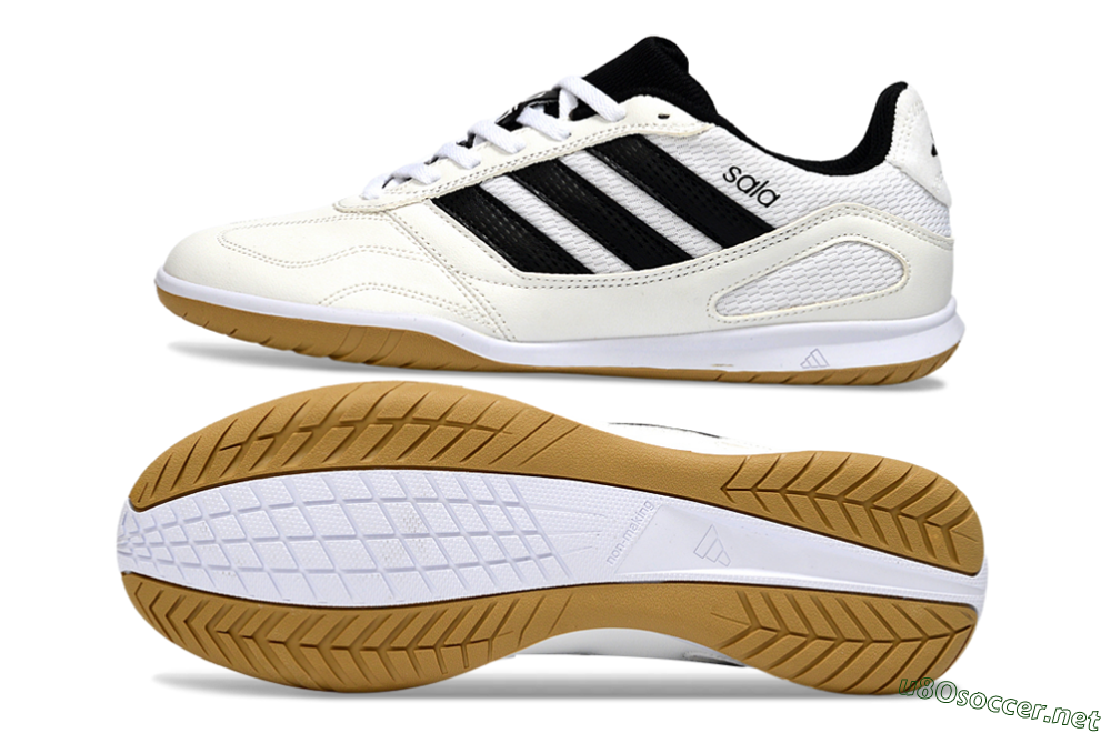 Men's Adidas Top Sala IC Football Shoes - White/Classic Black/Golden Tan 1