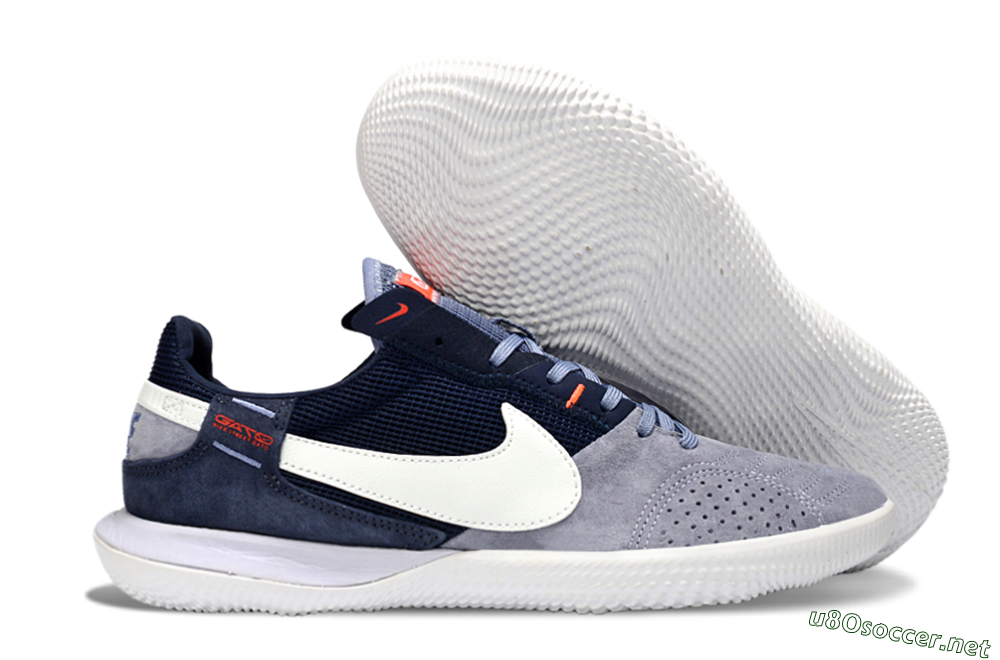 Unisex Nike Street Gato IC Football Shoes - Grey/Navy Blue/White 2