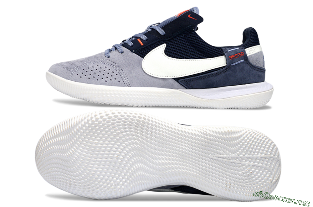 Unisex Nike Street Gato IC Football Shoes - Grey/Navy Blue/White 1