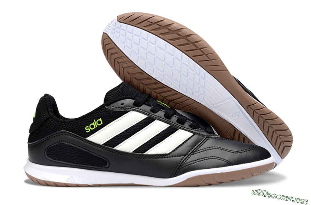 Men's Adidas Top Sala IC Football Shoes - Black/Lime Glow/Brown Suede 2