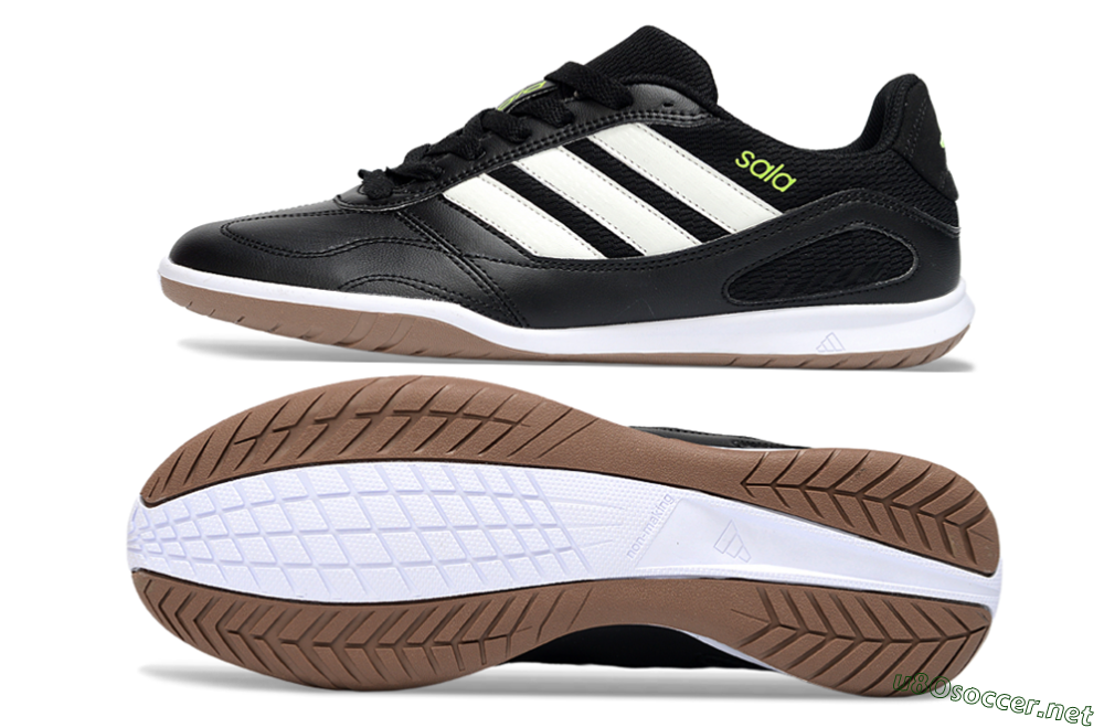Men's Adidas Top Sala IC Football Shoes - Black/Lime Glow/Brown Suede 1