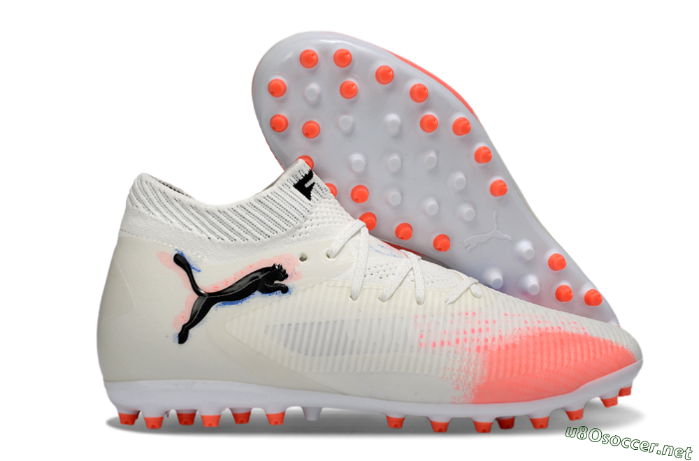 Men's Puma Future 8 Ultimate MG Football Boots - White/Electric Coral/Black 2