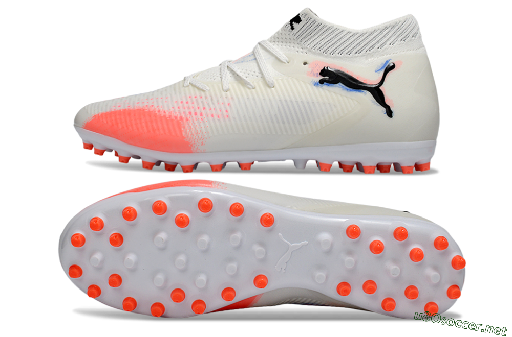Men's Puma Future 8 Ultimate MG Football Boots - White/Electric Coral/Black 1