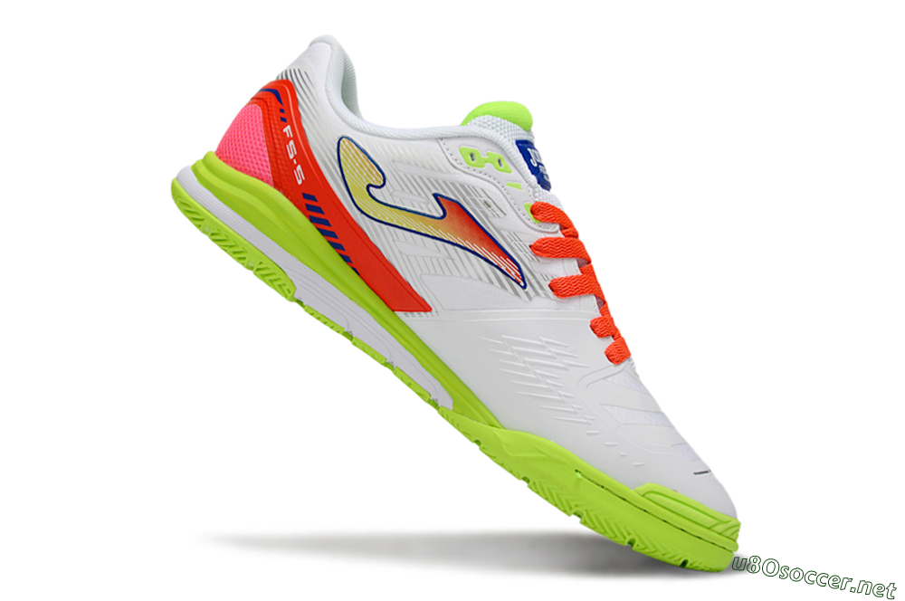 Men's Joma Top Flex IC Football Shoes - White/Neon Green/Coral Red 4
