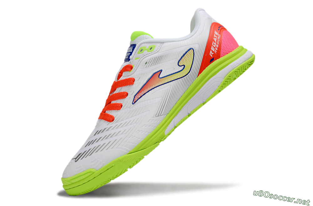 Men's Joma Top Flex IC Football Shoes - White/Neon Green/Coral Red 5