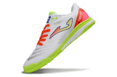 Men's Joma Top Flex IC Football Shoes - White/Neon Green/Coral Red