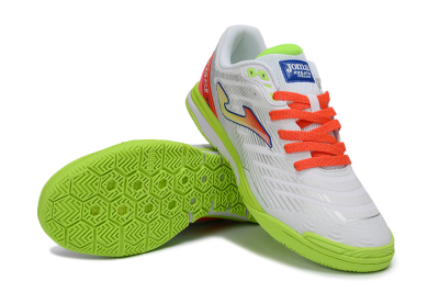 Men's Joma Top Flex IC Football Shoes - White/Neon Green/Coral Red