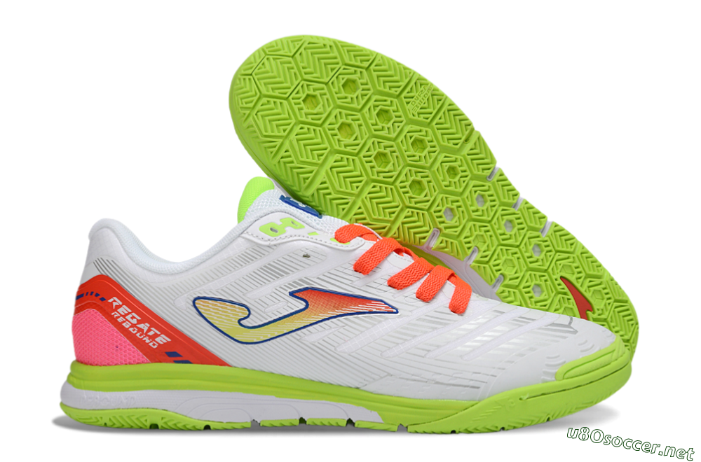 Men's Joma Top Flex IC Football Shoes - White/Neon Green/Coral Red 2
