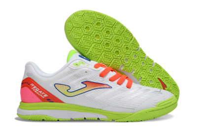 Men's Joma Top Flex IC Football Shoes - White/Neon Green/Coral Red