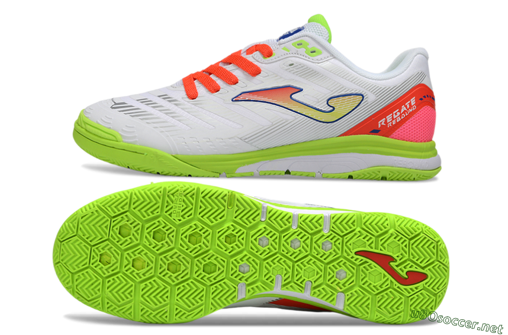 Men's Joma Top Flex IC Football Shoes - White/Neon Green/Coral Red 1