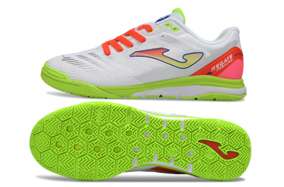 Men's Joma Top Flex IC Football Shoes - White/Neon Green/Coral Red