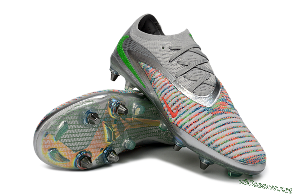 Unisex Nike Phantom 6 Low Elite SG Football Boots - Gray/Electric Green/Orange Burst 3