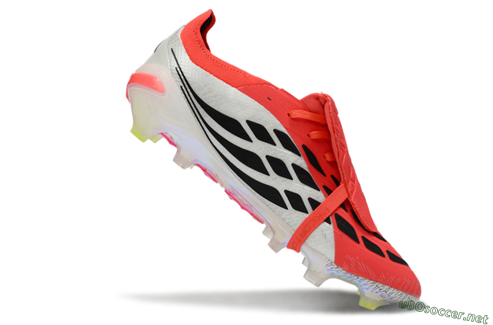 Men's Adidas Predator 25 Elite Fold-Over Tongue FG Football Boots - Red/Neon Orange/Metallic Silver 4