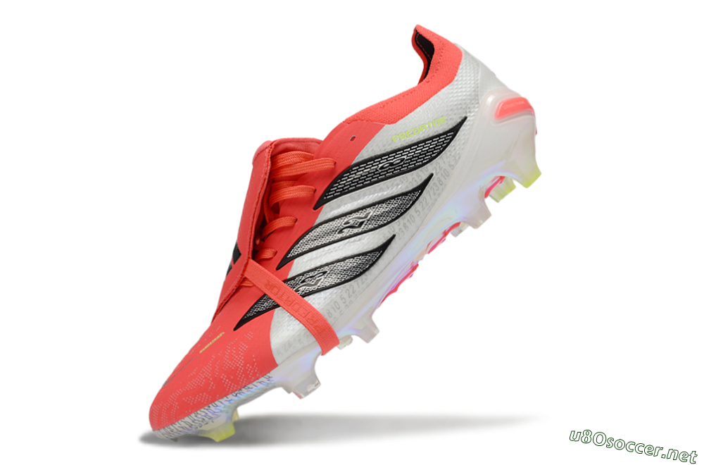 Men's Adidas Predator 25 Elite Fold-Over Tongue FG Football Boots - Red/Neon Orange/Metallic Silver 5