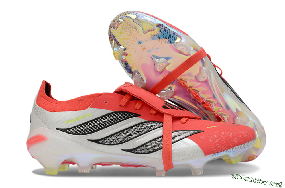 Men's Adidas Predator 25 Elite Fold-Over Tongue FG Football Boots - Red/Neon Orange/Metallic Silver 2