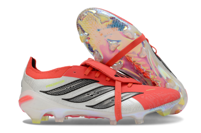 Men's Adidas Predator 25 Elite Fold-Over Tongue FG Football Boots - Red/Neon Orange/Metallic Silver