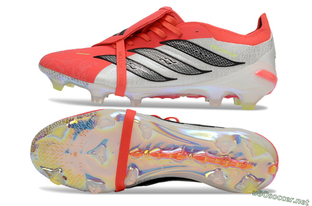 Men's Adidas Predator 25 Elite Fold-Over Tongue FG Football Boots - Red/Neon Orange/Metallic Silver 1