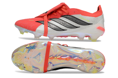Men's Adidas Predator 25 Elite Fold-Over Tongue FG Football Boots - Red/Neon Orange/Metallic Silver