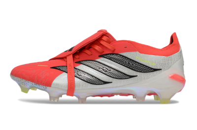 Men's Adidas Predator 25 Elite Fold-Over Tongue FG Football Boots - Red/Neon Orange/Metallic Silver