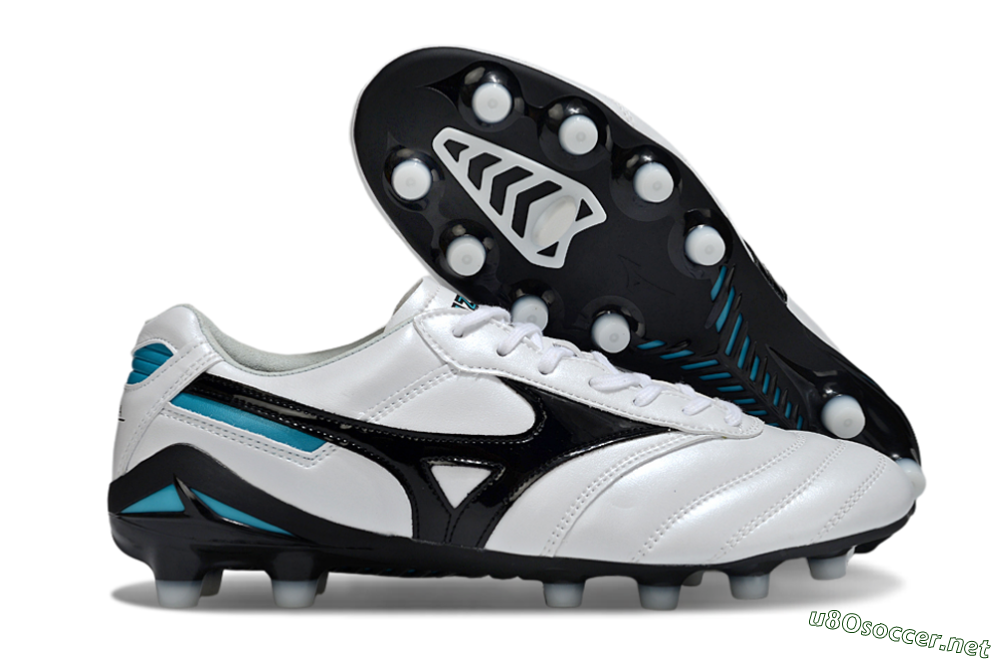 Men's Mizuno Morelia Neo 2 FG Football Boots - White/Midnight Black/Turquoise 2