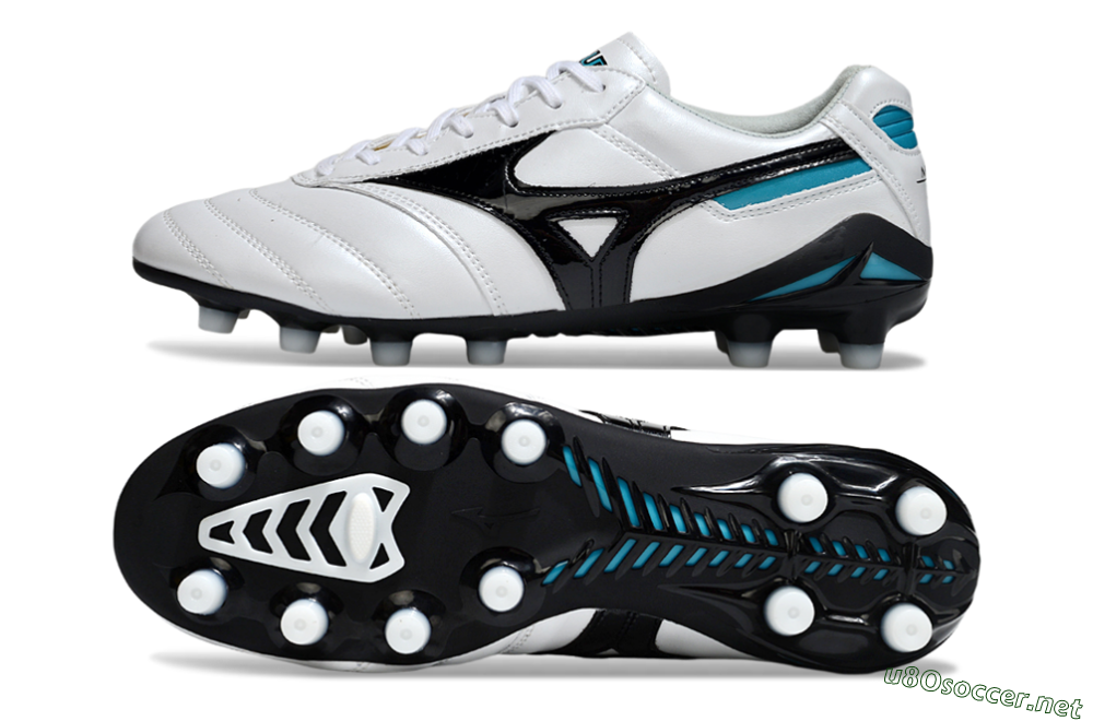 Men's Mizuno Morelia Neo 2 FG Football Boots - White/Midnight Black/Turquoise 1