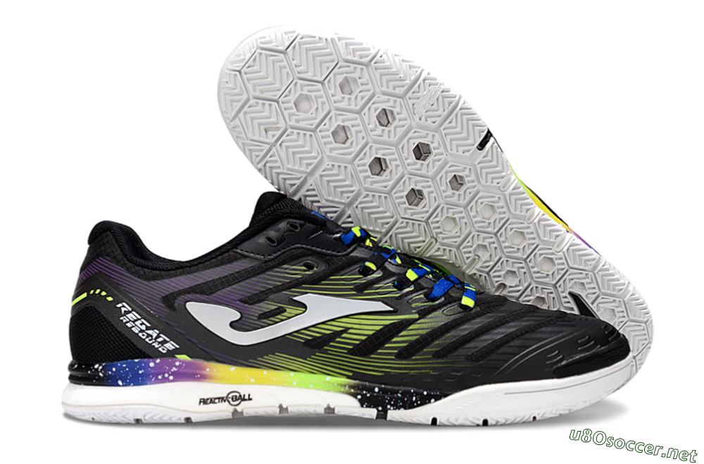 Men's Joma Top Flex IC Football Shoes - Black/Electric Green/Gradient Purple 2