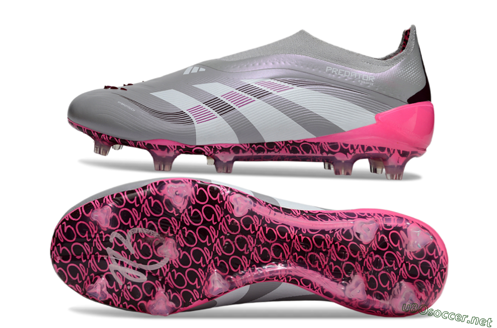 Men's Adidas Predator 25 Elite Laceless FG Football Boots - Gray/Electric Pink/Graphite Gray 1