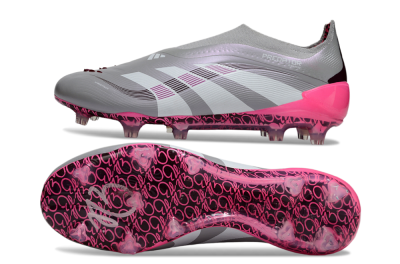 Men's Adidas Predator 25 Elite Laceless FG Football Boots - Gray/Electric Pink/Graphite Gray